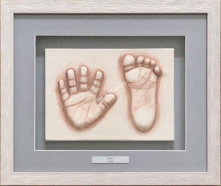 Framed single clay baby hand and foot impression