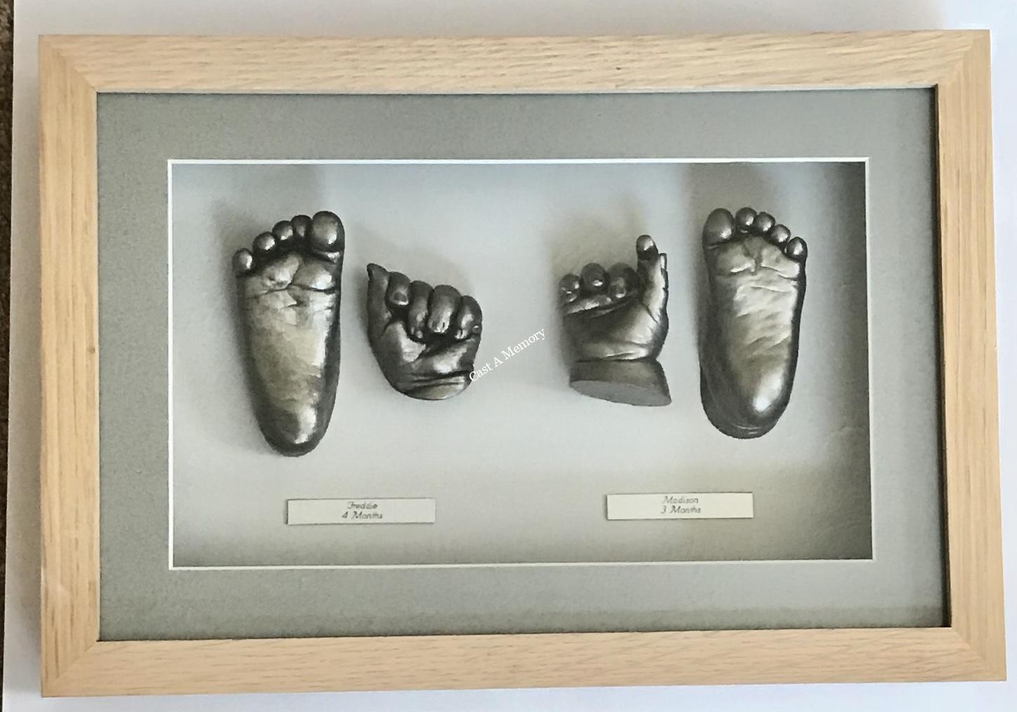 twin baby hand and foot casting framed