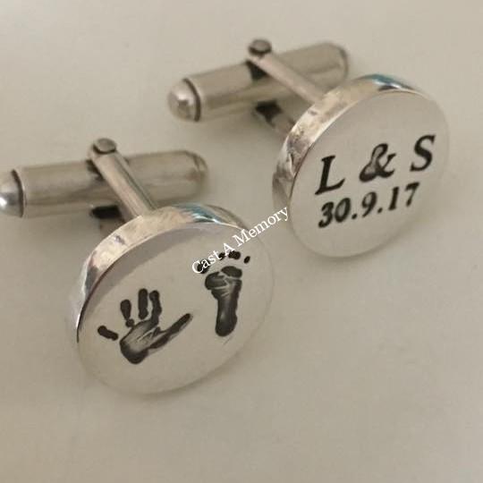 baby hand and foot prints on cufflinks