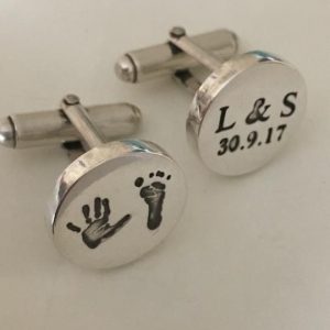 baby hand and foot prints on cufflinks