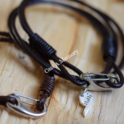 mens leather bracelet gift with silver split charm